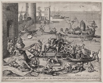 San Martino con il suo cavallo su una nave da Johannes I van Doetecum (d. 1605)