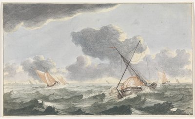Abbassare la vela (Schepen op zee) da Johannes Jacobsz van den Aveele (attributed to)