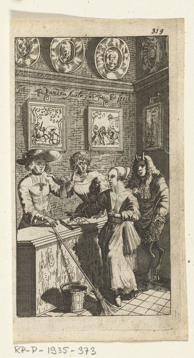 Il diavolo simulato (illustrazione del libro di Simon de Vries, Seven Duyvelen regeerende en serveerende de Hedendaeghsche Dienstmaegden, Amsterdam, 1682) da Johannes Jacobsz van den Aveele