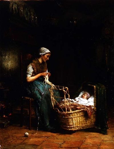 Madre e Bambino in un Interno di Cottage da Johannes Jacobus Paling