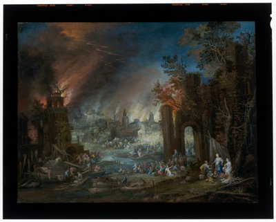 Paesaggio con Lot e le sue figlie e la distruzione di Sodoma sullo sfondo da Johannes Jakob Hartmann