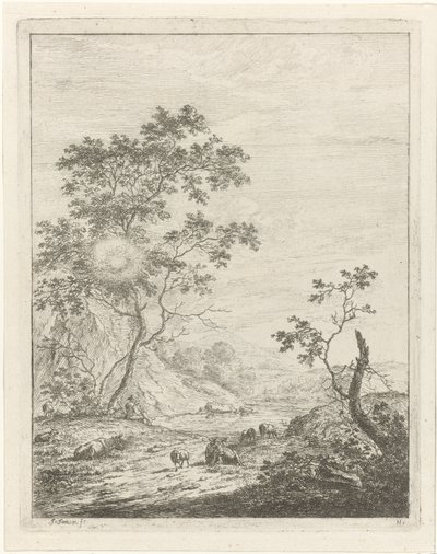Paesaggio montuoso con pastore e bestiame da Johannes Janson