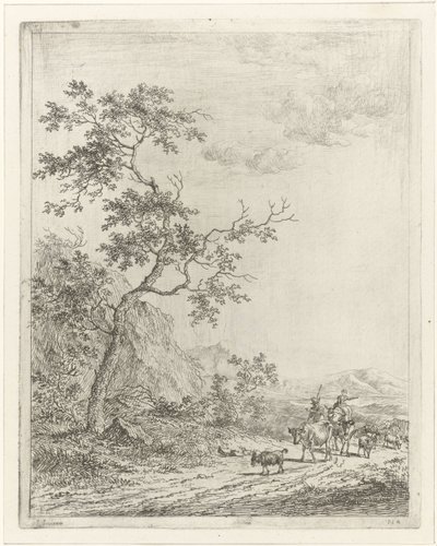 Paesaggio montuoso con pastore, pastorella e bestiame da Johannes Janson