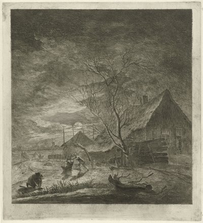 Paesaggio notturno con fattoria e pattinatori da Johannes Janson