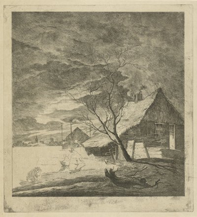 Paesaggio notturno con fattoria e pattinatori da Johannes Janson