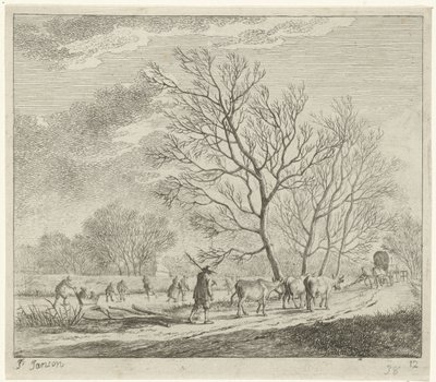 Paesaggio invernale con mucche e pattinatori da Johannes Janson