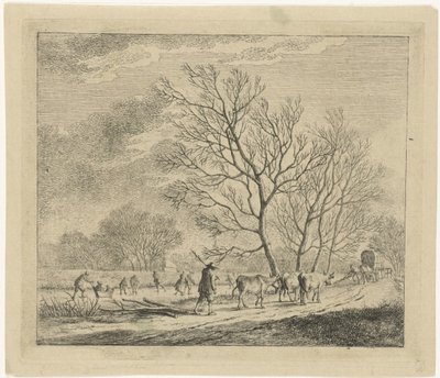Paesaggio invernale con mucche e pattinatori da Johannes Janson