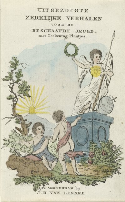 Paesaggio con due bambini (Frontespizio per: Racconti morali scelti per la gioventù civilizzata, 1828) da Johannes Jelgerhuis
