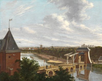 Il canale esterno di Amsterdam vicino alla Leidsepoort visto dal teatro da Johannes Jelgerhuis