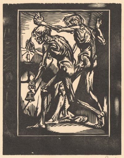 Due figure maschili nude con campana e spegnicandele da Johannes Josephus Aarts (signed by artist)