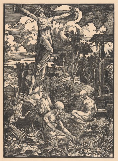 Uomo crocifisso in un paesaggio collinare da Johannes Josephus Aarts