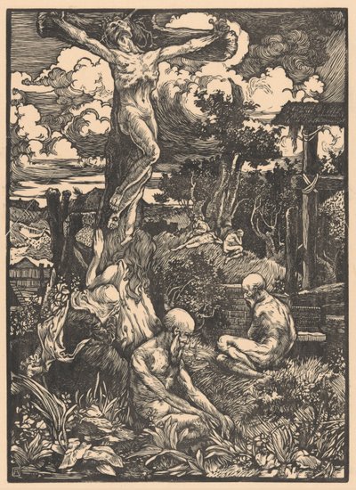 Uomo crocifisso in paesaggio collinare da Johannes Josephus Aarts