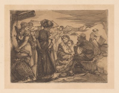 Uomo, donne e bambino in paesaggio collinare da Johannes Josephus Aarts