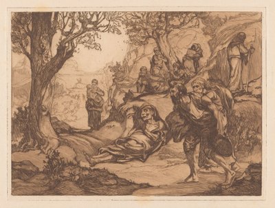 Uomini, donne e bambini in un paesaggio collinare da Johannes Josephus Aarts
