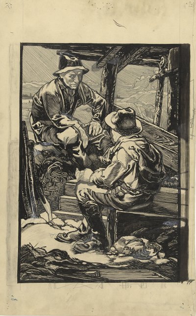 Due operai di diga in una capanna di legno da Johannes Josephus Aarts