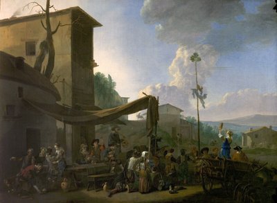 Una festa di villaggio, contadini che si divertono fuori da una locanda, primi anni 1650 da Johannes Lingelbach