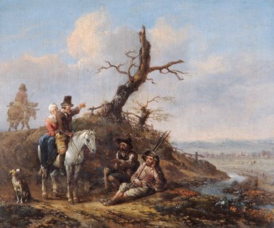 Paesaggio con viaggiatori che riposano e coppia a cavallo, XVII secolo da Johannes Lingelbach