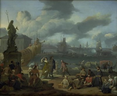 Porto meridionale tra le rocce da Johannes Lingelbach