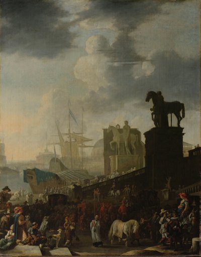 La scalata del Campidoglio con il cavallo grigio del nuovo papa eletto da Johannes Lingelbach