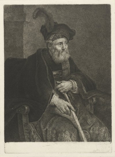 Ritratto di un vecchio sconosciuto su una sedia da Johannes Pieter de Frey