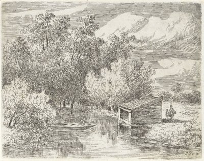 Casa delle barche su un fiume da Johannes Pieter van Wisselingh