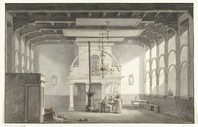 La sala nella Kloveniersdoelen a Dordrecht dove si è tenuto il Sinodo Nazionale negli anni 1618-1619, 1836 da Johannes Rutten (signed by artist)