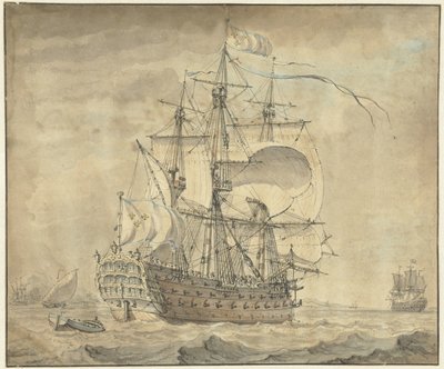 Una nave da guerra francese a tre ponti con vele spiegate da Johannes Swertner