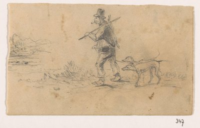 Cacciatore con cani e una lepre sulla schiena da Johannes Tavenraat (signed by artist)