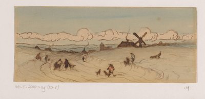 Paesaggio nelle dune con cacciatori e cani da Johannes Tavenraat