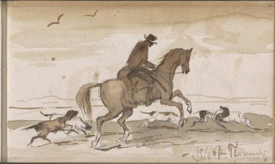 Paesaggio con cavaliere e cani in corsa da Johannes Tavenraat