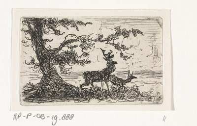 Due cervi sotto un albero da Johannes Tavenraat