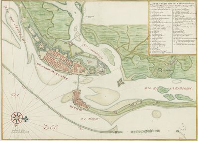 Carta ad acquerello della città di Recife (Brasile) nel XVII secolo da Johannes Vingboons