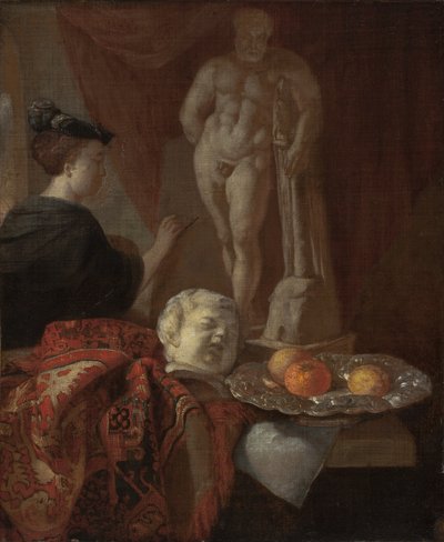 Natura morta e una donna al cavalletto, fine 1600 da Johannes Voorhout