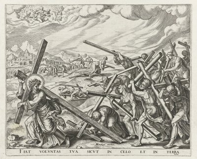 Sia fatta la tua volontà in terra come in cielo / Dacci oggi il nostro pane quotidiano / Rimetti a noi i nostri debiti come noi li rimettiamo ai nostri debitori / Non ci indurre in tentazione da Johannes Wierix