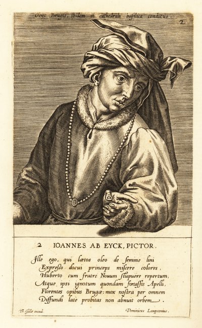 Ritratto di Jan van Eyck, pittore fiammingo del primo Rinascimento nordico da Johannes Wierix
