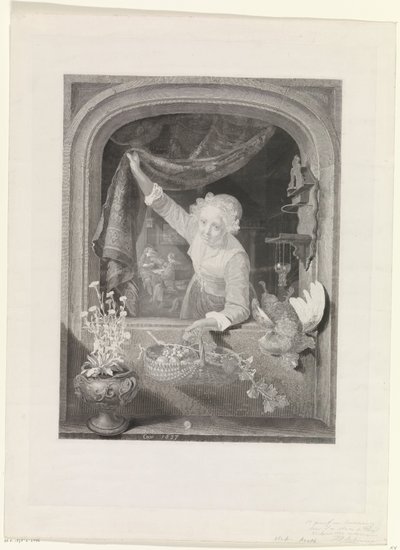 Donna con cesto di frutta in mano vicino alla finestra da Johannes de Mare