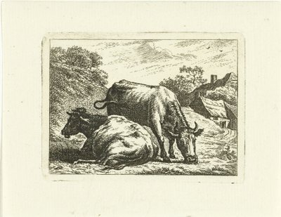 Due mucche lungo la strada vicino a una fattoria da Johannes van Cuylenburgh