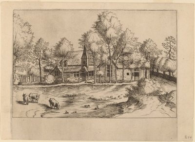Villaggio di campagna con chiesa da Johannes van Doetechum, the Elder and Lucas