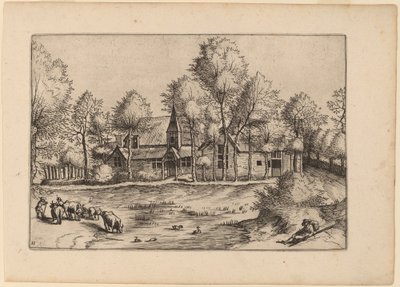 Villaggio di Campagna con Chiesa da Johannes van Doetechum, the Elder and Lucas