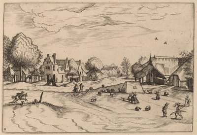 Villaggio di Campagna con Pecore e Pastore Seduto da Johannes van Doetechum, the Elder and Lucas