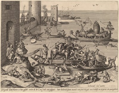 San Martino con il Suo Cavallo su una Nave da Johannes van Doetechum, the Elder, and Lucas