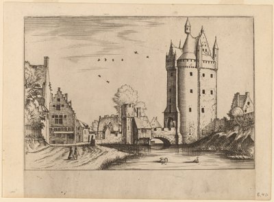 Porta della città con case di campagna da Johannes van Doetechum, the Elder and Lucas