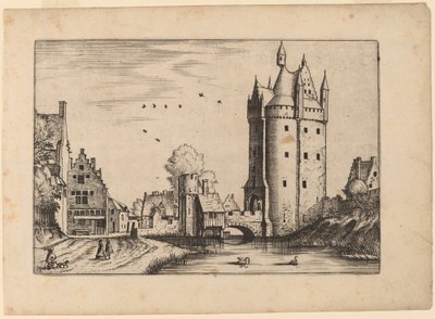 Porta della città con case di campagna da Johannes van Doetechum, the Elder and Lucas