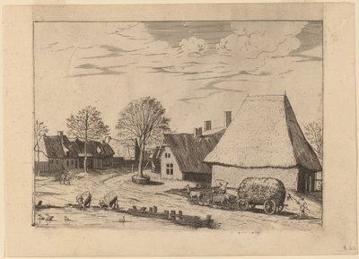 Strada del villaggio con carro di fieno da Johannes van Doetechum, the Elder and Lucas