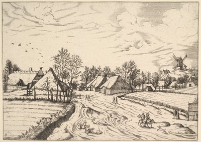 Villaggio di campagna con mulino a vento da Multifariarum casularum ruriumque lineamenta curios... da Johannes van Doetecum I