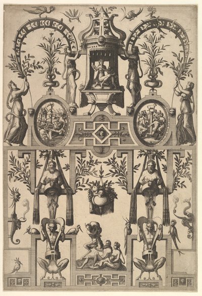 Grottesco moderno con strapwork, 1557 da Johannes van Doetecum I