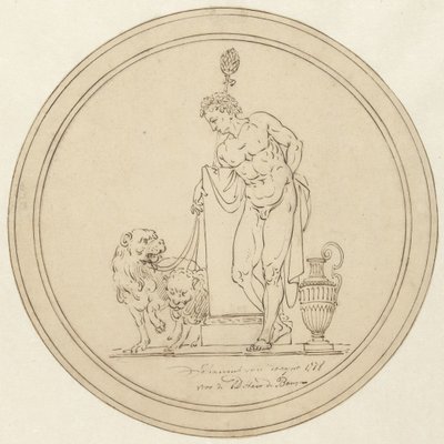 Figura allegorica maschile, in piedi con due leoni da Johannes van Dregt
