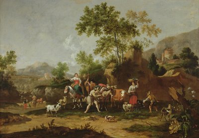 Paesaggio italiano con figure e animali da Johannes van der Bent