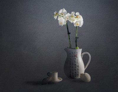 Elegante natura morta con orchidee da John-Mei Zhong