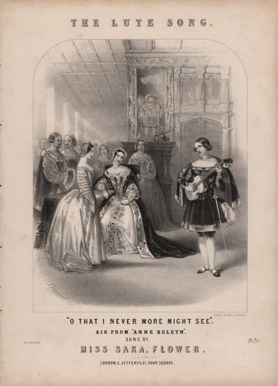 La canzone del liuto da Anna Bolena di Donizetti (litografia a colori) da John (after) Brandard